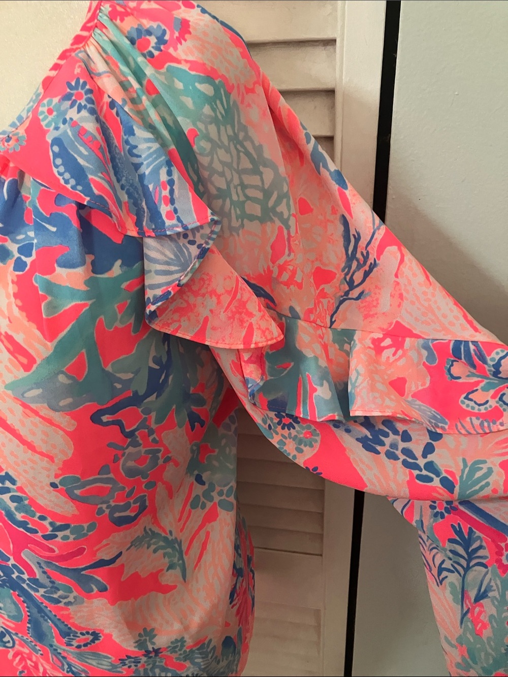Lilly Pultzer Pascha Pink Aquadesica Elora Ruffle Shoulder Blouse - Picture 3 of 14